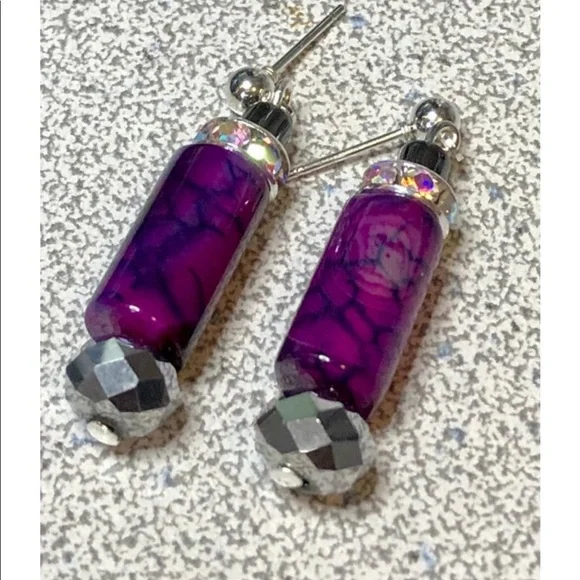 🐲Purple dragon vein agate earrings- handmade - Picture 3 of 6